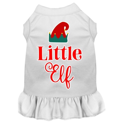 Little Elf Screen Print Dog Dress White 4X