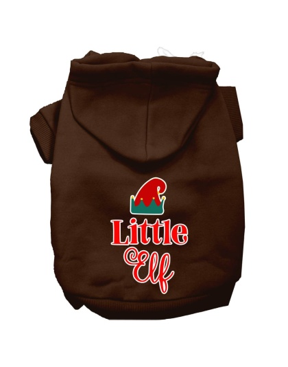 Little Elf Screen Print Dog Hoodie Brown L