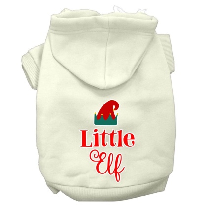 Little Elf Screen Print Dog Hoodie Cream L