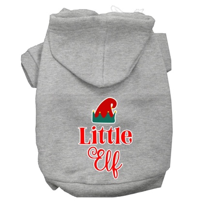 Little Elf Screen Print Dog Hoodie Grey L