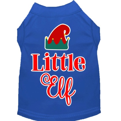 Little Elf Screen Print Dog Shirt Blue Lg