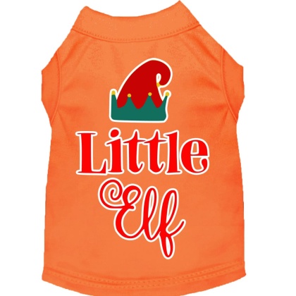 Little Elf Screen Print Dog Shirt Orange Lg