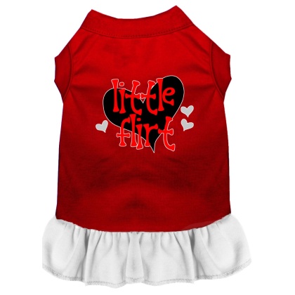 Little Flirt Screen Print Dog Dress Red with White Lg