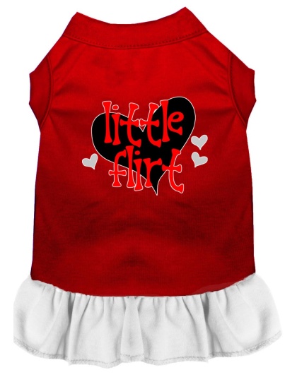 Little Flirt Screen Print Dog Dress Red with White Lg