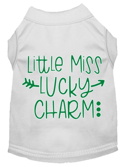 Little Miss Lucky Charm Screen Print Dog Shirt White Lg