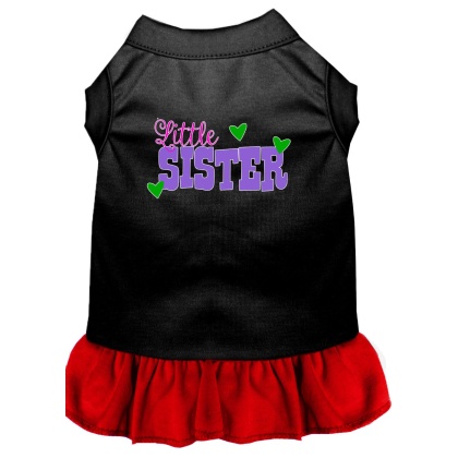 Little Sister Screen Print Dog Dress Black with Red Lg