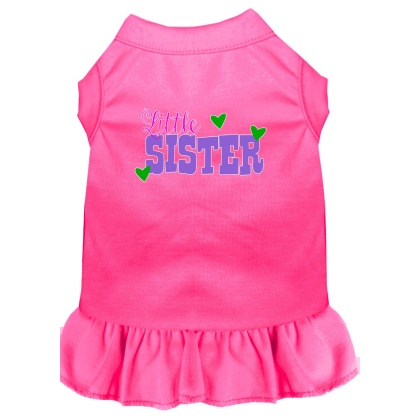 Little Sister Screen Print Dog Dress Bright Pink 4X