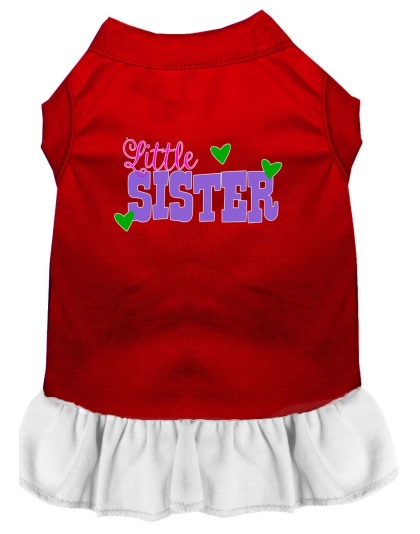 Little Sister Screen Print Dog Dress Red with White Lg