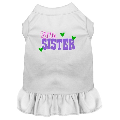 Little Sister Screen Print Dog Dress White 4X