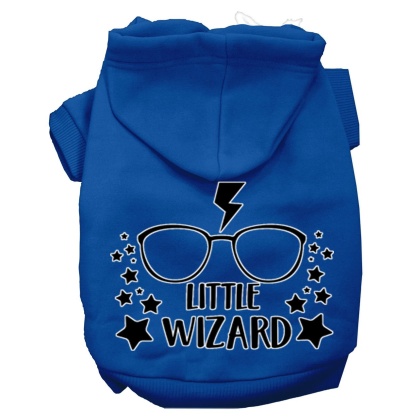 Little Wizard Screen Print Dog Hoodie Blue L