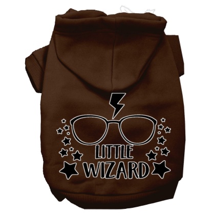 Little Wizard Screen Print Dog Hoodie Brown L