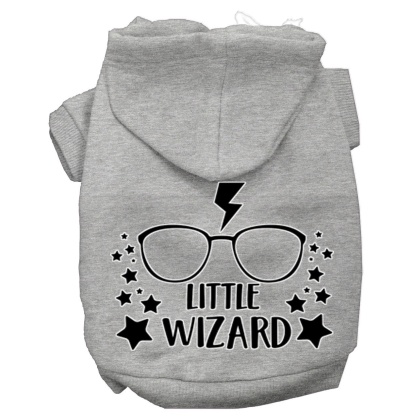 Little Wizard Screen Print Dog Hoodie Grey L