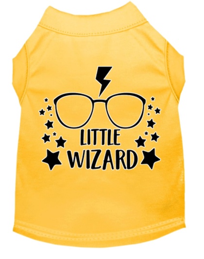 Little Wizard Screen Print Dog Shirt Yellow Lg