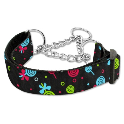 Lollipops Nylon Ribbon Collar Martingale Large Black