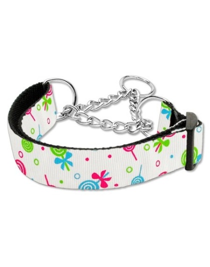 Lollipops Nylon Ribbon Collar Martingale Large White