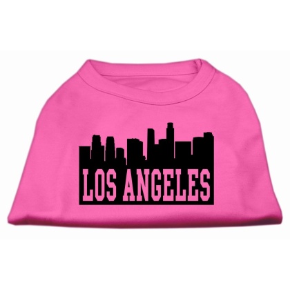 Los Angeles Skyline Screen Print Shirt Bright Pink Lg