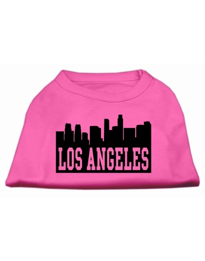 Los Angeles Skyline Screen Print Shirt Bright Pink Lg