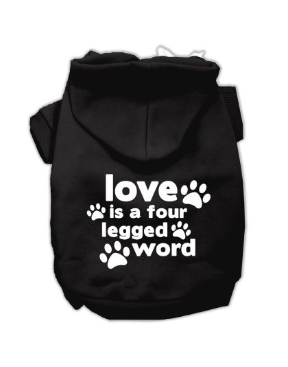 Love is a Four Leg Word Screen Print Pet Hoodies Black Size Lg