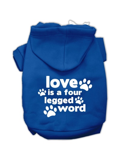 Love is a Four Leg Word Screen Print Pet Hoodies Blue Size Lg