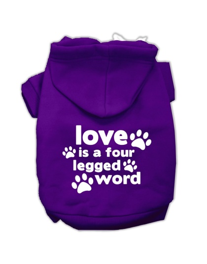 Love is a Four Leg Word Screen Print Pet Hoodies Purple Size Lg