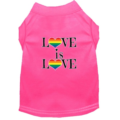 Love is Love Screen Print Dog Shirt Bright Pink Lg