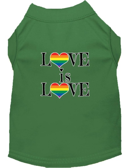 Love is Love Screen Print Dog Shirt Green Lg