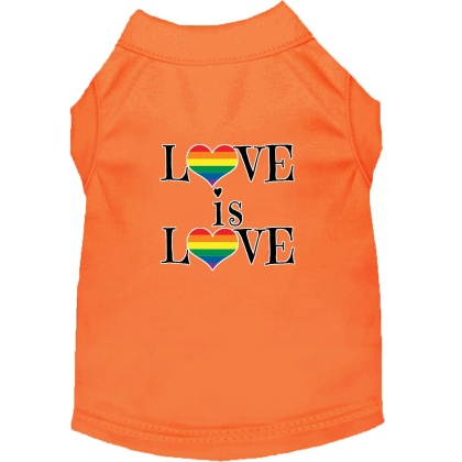 Love is Love Screen Print Dog Shirt Orange Lg