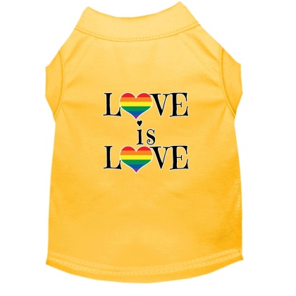 Love is Love Screen Print Dog Shirt Yellow Lg