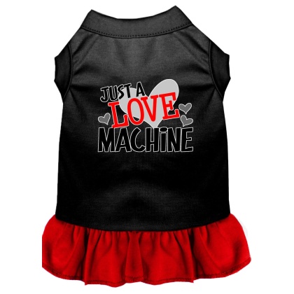 Love Machine Screen Print Dog Dress Black with Red Lg