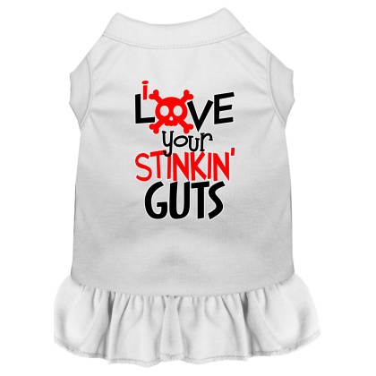 Love your Stinkin Guts Screen Print Dog Dress White 4X