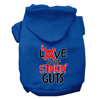 Love your Stinkin Guts Screen Print Dog Hoodie Blue L