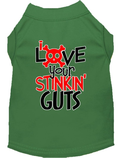 Love your Stinkin Guts Screen Print Dog Shirt Green Lg