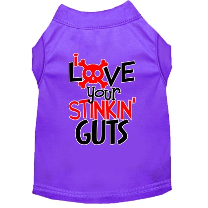 Love your Stinkin Guts Screen Print Dog Shirt Purple Lg