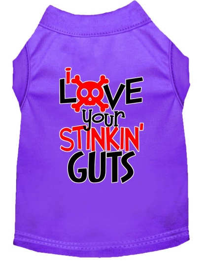 Love your Stinkin Guts Screen Print Dog Shirt Purple Lg