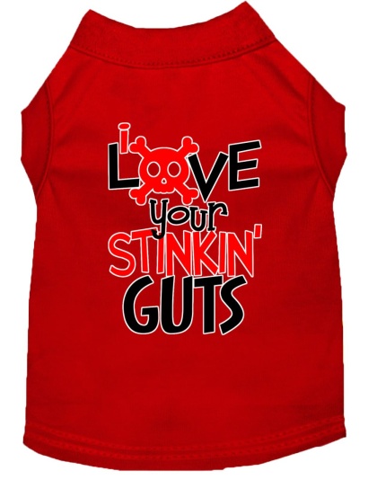 Love your Stinkin Guts Screen Print Dog Shirt Red Lg