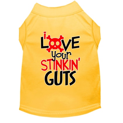 Love your Stinkin Guts Screen Print Dog Shirt Yellow Lg