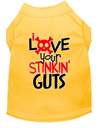 Love your Stinkin Guts Screen Print Dog Shirt Yellow Lg