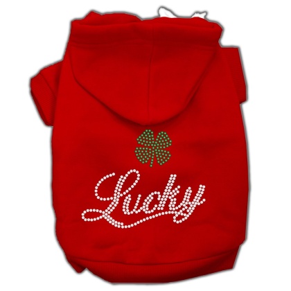 Lucky Rhinestone Hoodies Red L