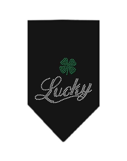 Lucky Script Rhinestone Bandana Black Large