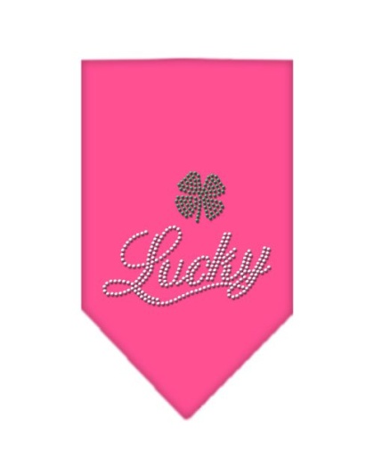 Lucky Script Rhinestone Bandana Bright Pink Large