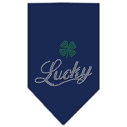 Lucky Script Rhinestone Bandana Navy Blue large