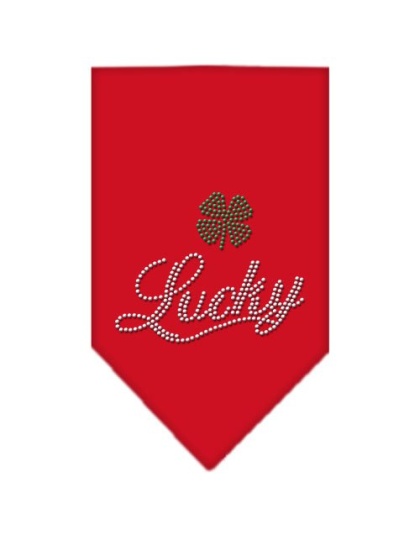 Lucky Script Rhinestone Bandana Red Large