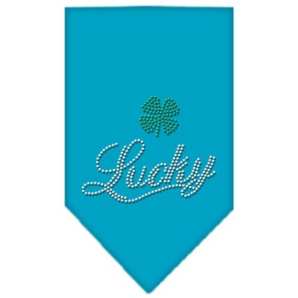 Lucky Script Rhinestone Bandana Turquoise Large