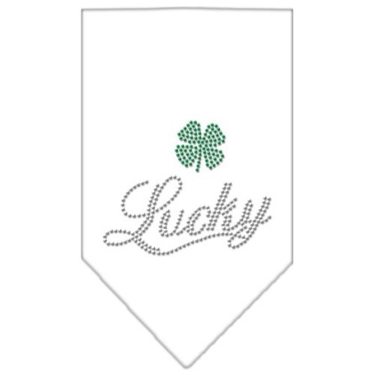 Lucky Script Rhinestone Bandana White Large