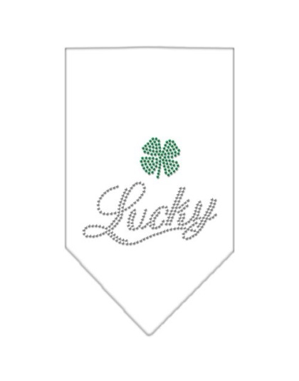 Lucky Script Rhinestone Bandana White Large