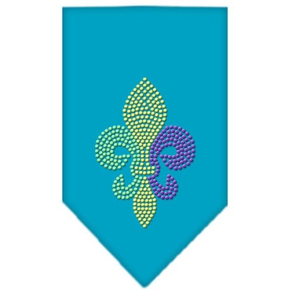 Mardi Gras Fleur De Lis Rhinestone Bandana Turquoise Large