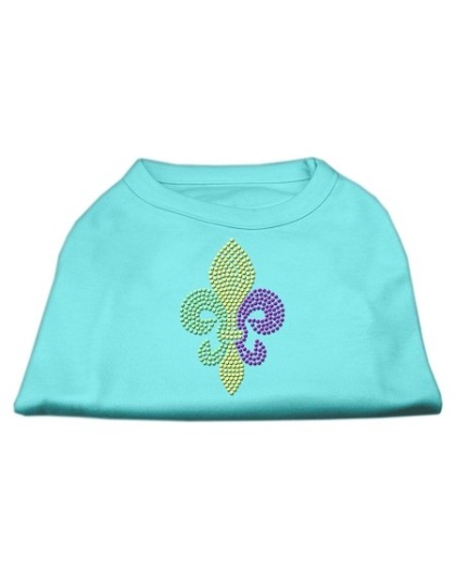 Mardi Gras Fleur De Lis Rhinestone Dog Shirt Aqua Lg