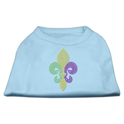 Mardi Gras Fleur De Lis Rhinestone Dog Shirt Baby Blue Lg