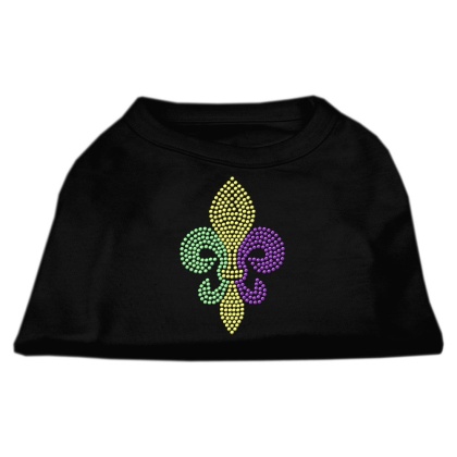 Mardi Gras Fleur De Lis Rhinestone Dog Shirt Black Lg