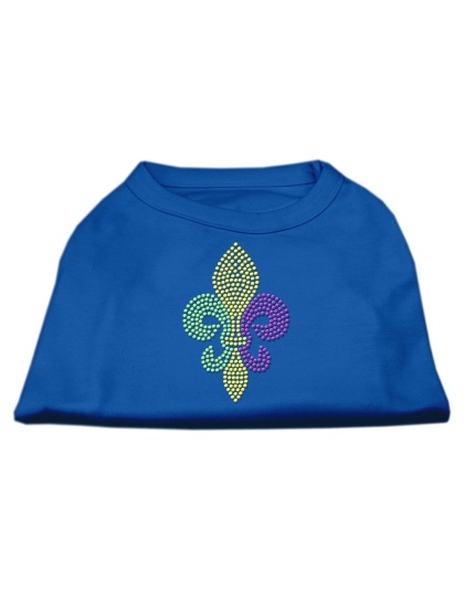 Mardi Gras Fleur De Lis Rhinestone Dog Shirt Blue Lg